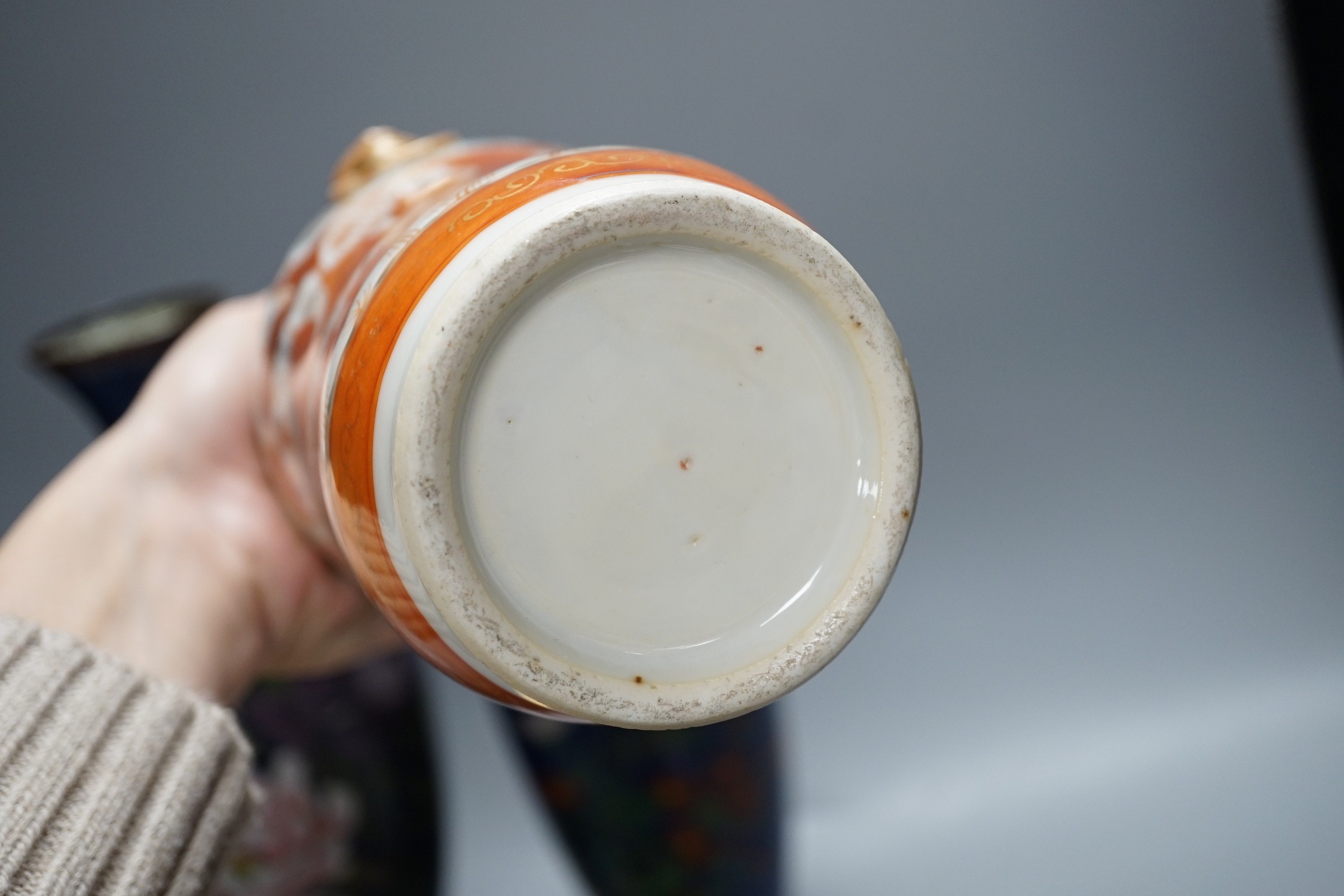 A mixed group of Japanese cloisonné enamel vases and porcelain vases and plates